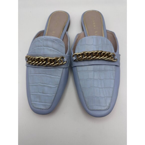 Gianni Bini Sz 10M Womens Shoes Blue Croc-Embossed Leather Slip-On Mules Casual - Picture 7 of 9